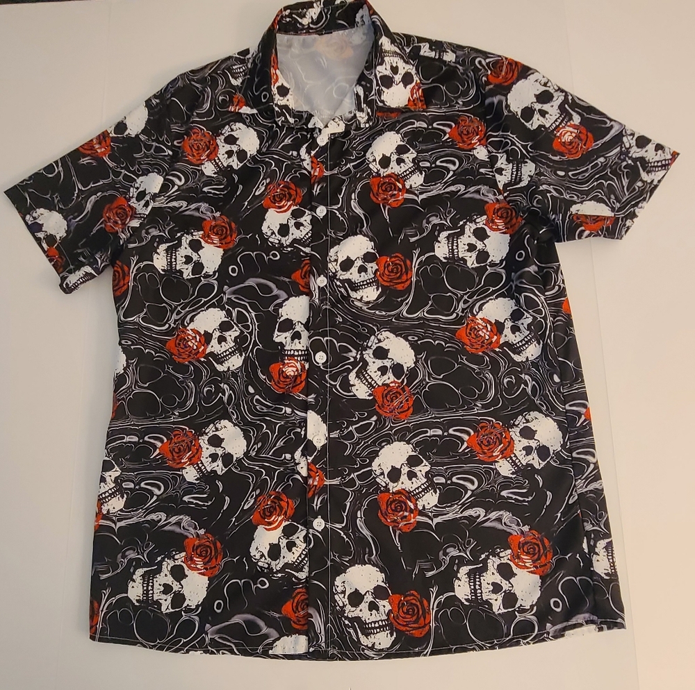 Men's skull floral print shirt